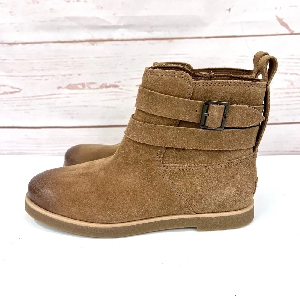 NWT UGG Josefene Ankle Boots Distressed Suede Strap Short Booties Chestnut Tan